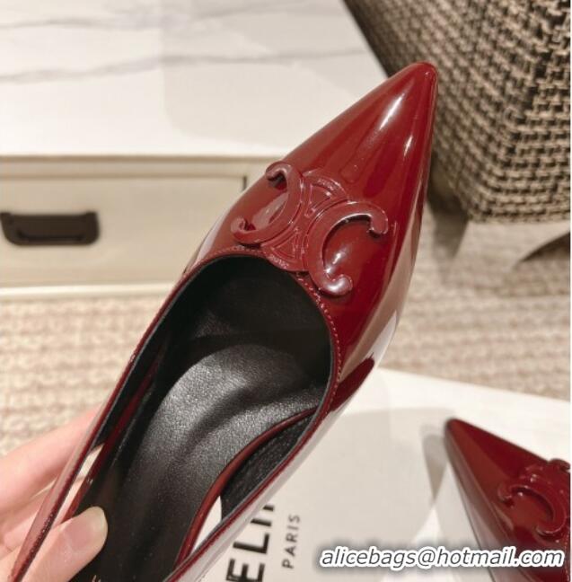 Grade Quality Celine Alma Triomphe Slingback Pumps 5cm in Patent Leather Burgundy 1223100