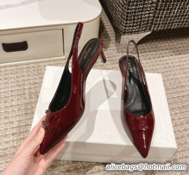 Grade Quality Celine Alma Triomphe Slingback Pumps 5cm in Patent Leather Burgundy 1223100