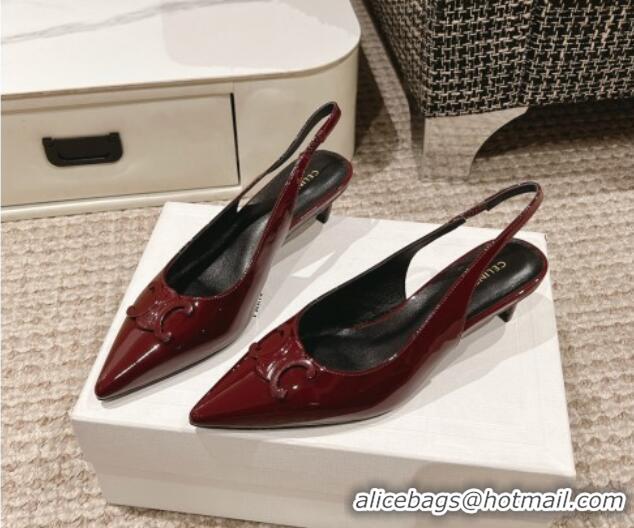 Grade Quality Celine Alma Triomphe Slingback Pumps 5cm in Patent Leather Burgundy 1223100