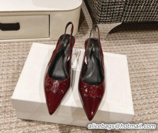 Grade Quality Celine Alma Triomphe Slingback Pumps 5cm in Patent Leather Burgundy 1223100