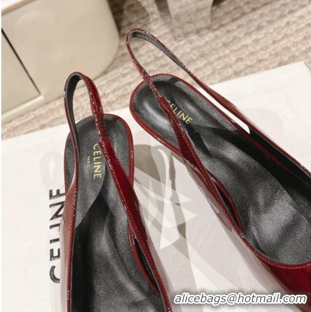 Grade Quality Celine Alma Triomphe Slingback Pumps 5cm in Patent Leather Burgundy 1223100