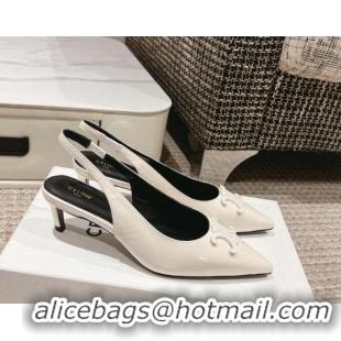 Popular Style Celine Alma Triomphe Slingback Pumps 5cm in Patent Leather White 1223101