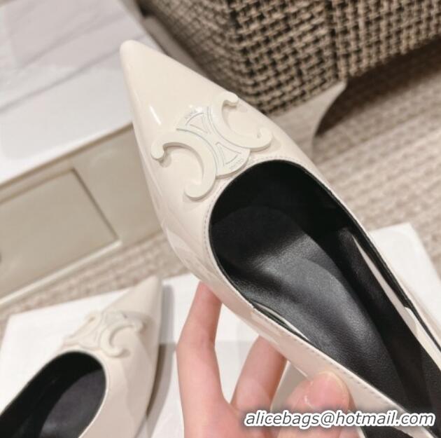 Popular Style Celine Alma Triomphe Slingback Pumps 5cm in Patent Leather White 1223101