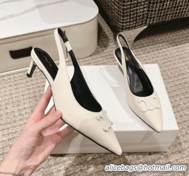 Popular Style Celine Alma Triomphe Slingback Pumps 5cm in Patent Leather White 1223101