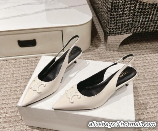 Popular Style Celine Alma Triomphe Slingback Pumps 5cm in Patent Leather White 1223101