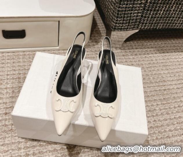 Popular Style Celine Alma Triomphe Slingback Pumps 5cm in Patent Leather White 1223101