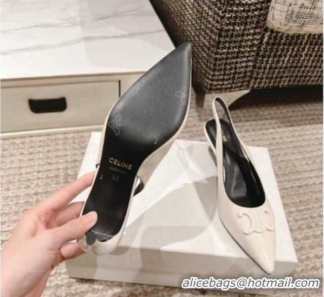 Popular Style Celine Alma Triomphe Slingback Pumps 5cm in Patent Leather White 1223101