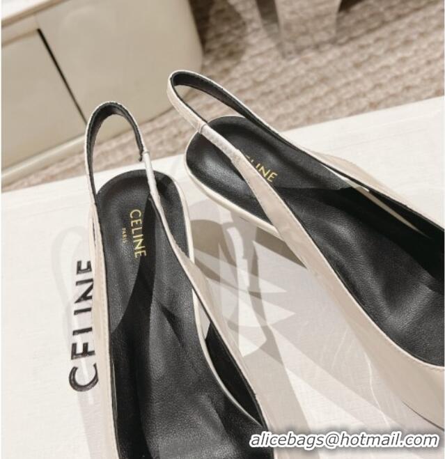 Popular Style Celine Alma Triomphe Slingback Pumps 5cm in Patent Leather White 1223101