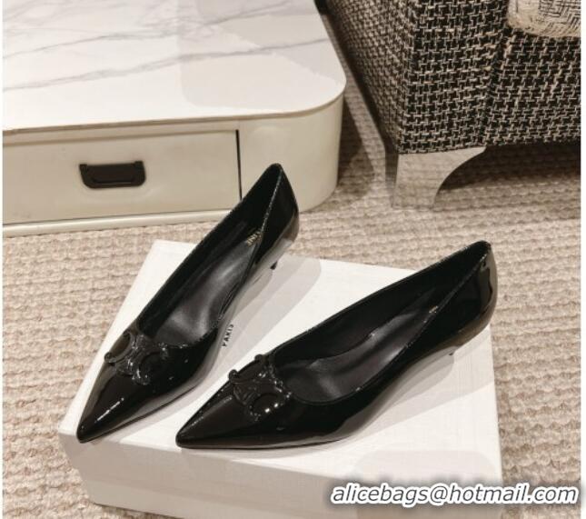 Shop Duplicate Celine Alma Triomphe Low-Heel Pumps 5cm in Patent Leather Black 1223102