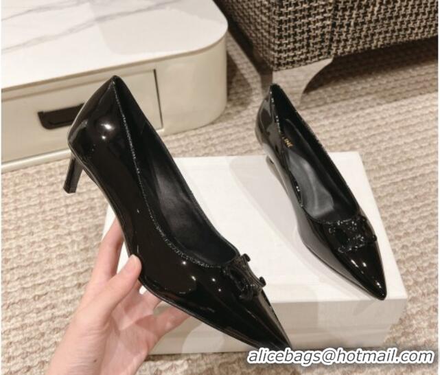 Shop Duplicate Celine Alma Triomphe Low-Heel Pumps 5cm in Patent Leather Black 1223102