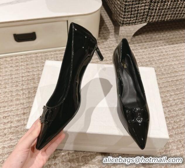 Shop Duplicate Celine Alma Triomphe Low-Heel Pumps 5cm in Patent Leather Black 1223102