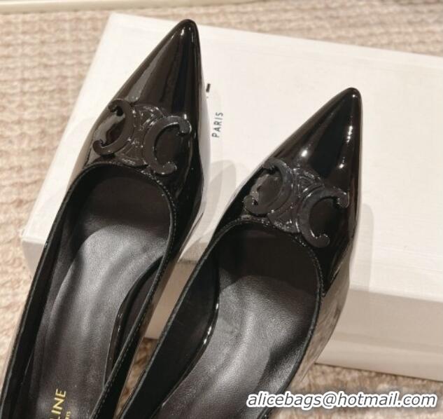 Shop Duplicate Celine Alma Triomphe Low-Heel Pumps 5cm in Patent Leather Black 1223102