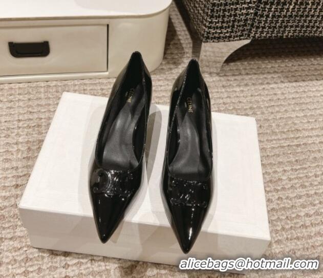 Shop Duplicate Celine Alma Triomphe Low-Heel Pumps 5cm in Patent Leather Black 1223102