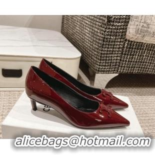 Pretty Style Celine Alma Triomphe Low-Heel Pumps 5cm in Patent Leather Burgundy 1223103