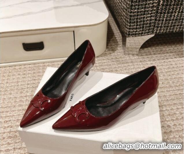 Pretty Style Celine Alma Triomphe Low-Heel Pumps 5cm in Patent Leather Burgundy 1223103