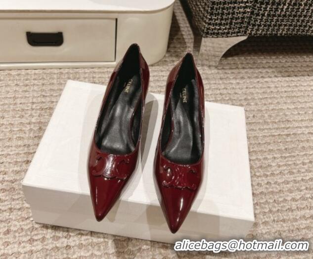 Pretty Style Celine Alma Triomphe Low-Heel Pumps 5cm in Patent Leather Burgundy 1223103