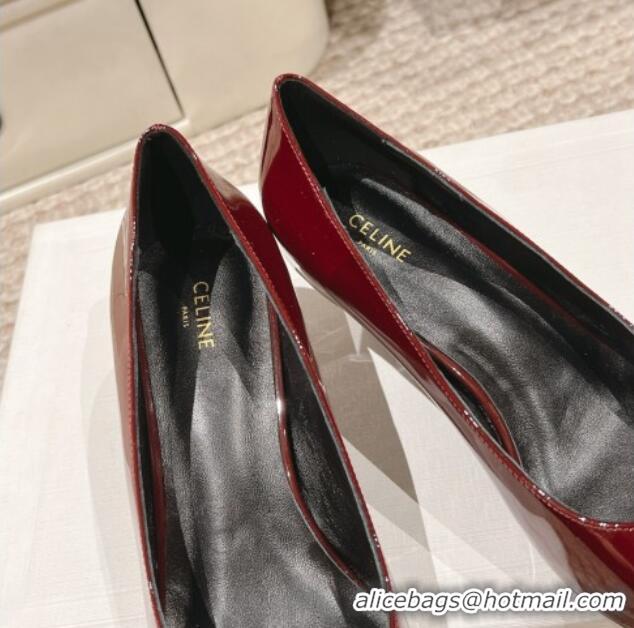 Pretty Style Celine Alma Triomphe Low-Heel Pumps 5cm in Patent Leather Burgundy 1223103