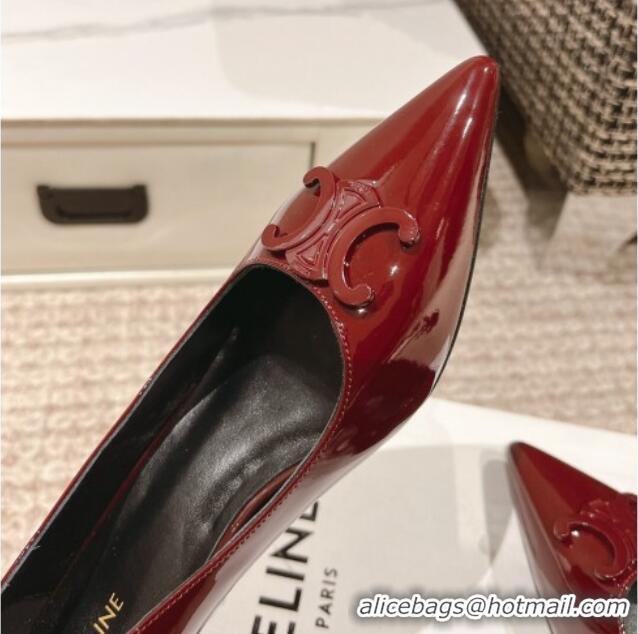 Pretty Style Celine Alma Triomphe Low-Heel Pumps 5cm in Patent Leather Burgundy 1223103