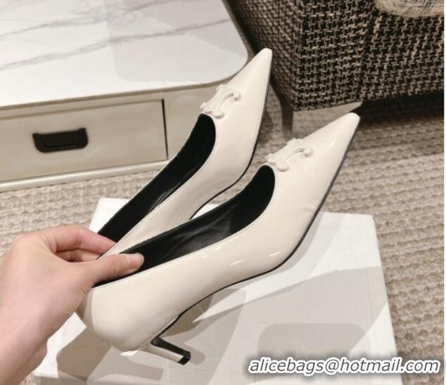 Top Design Celine Alma Triomphe Low-Heel Pumps 5cm in Patent Leather White 1223104