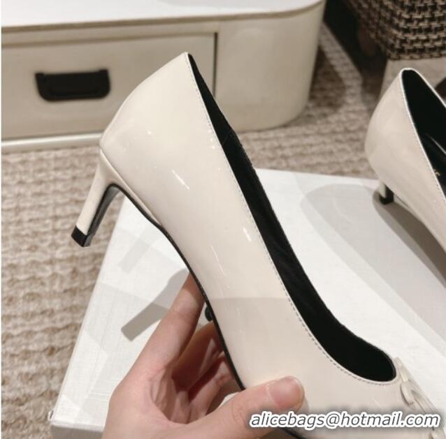 Top Design Celine Alma Triomphe Low-Heel Pumps 5cm in Patent Leather White 1223104