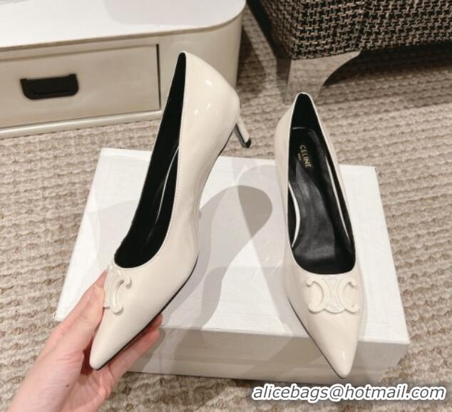 Top Design Celine Alma Triomphe Low-Heel Pumps 5cm in Patent Leather White 1223104