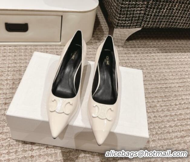 Top Design Celine Alma Triomphe Low-Heel Pumps 5cm in Patent Leather White 1223104