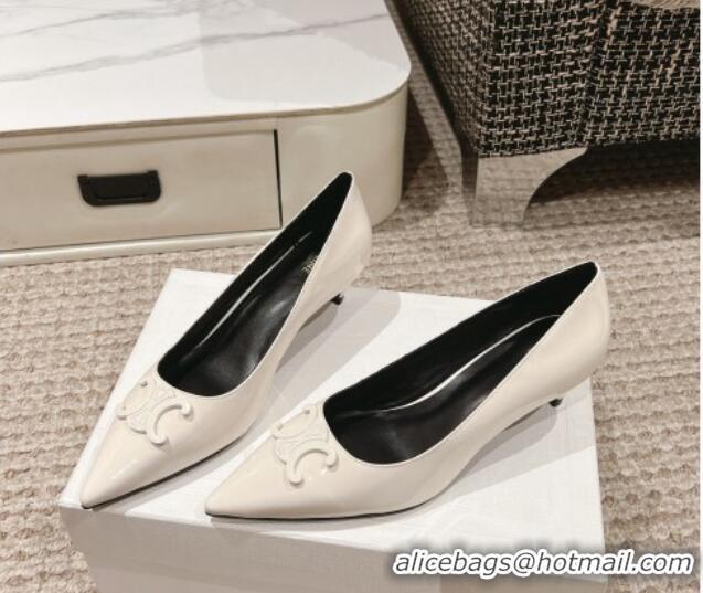 Top Design Celine Alma Triomphe Low-Heel Pumps 5cm in Patent Leather White 1223104