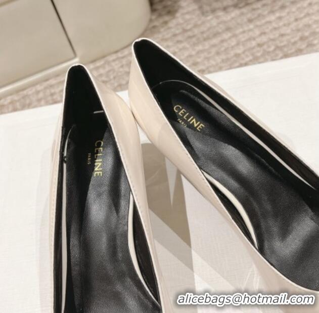 Top Design Celine Alma Triomphe Low-Heel Pumps 5cm in Patent Leather White 1223104