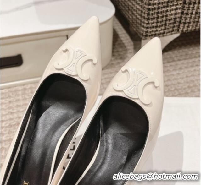 Top Design Celine Alma Triomphe Low-Heel Pumps 5cm in Patent Leather White 1223104