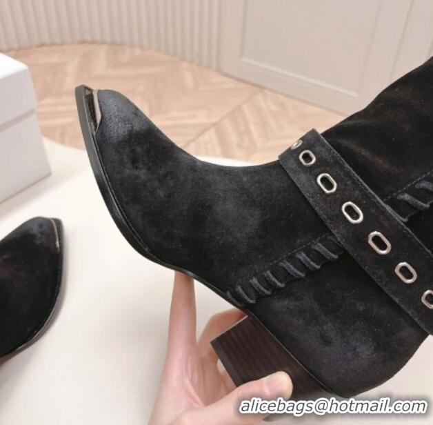 Good Looking Celine Suede High Boots 4.5cm with Buckle and Braided Trim Black 1223103