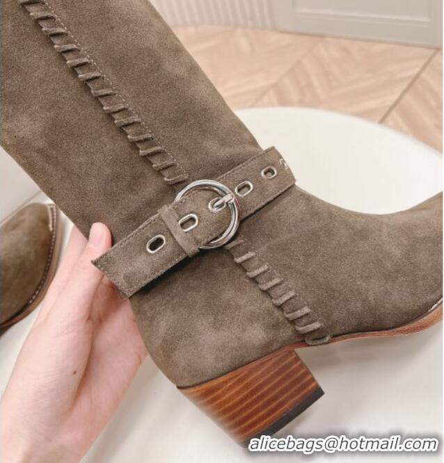 Best Grade Celine Suede High Boots 4.5cm with Buckle and Braided Trim Grey 1223104