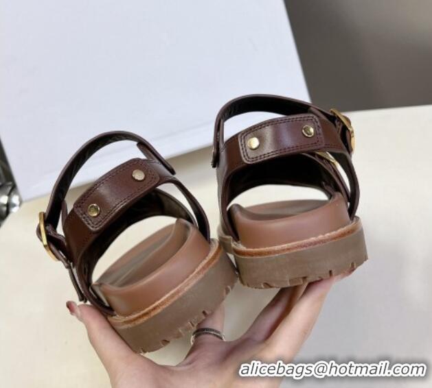 Good Product Celine Mino Flat Sandals in Calfskin with Buckle Dark Brown 1223109