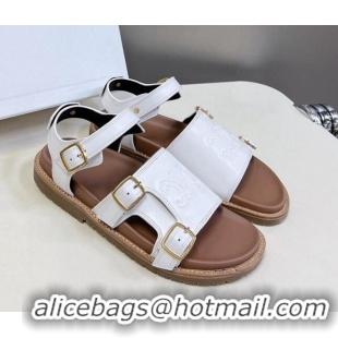 Good Quality Celine Mino Flat Sandals in Calfskin with Buckle White 1223111