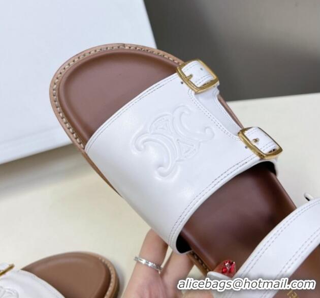 Good Quality Celine Mino Flat Sandals in Calfskin with Buckle White 1223111