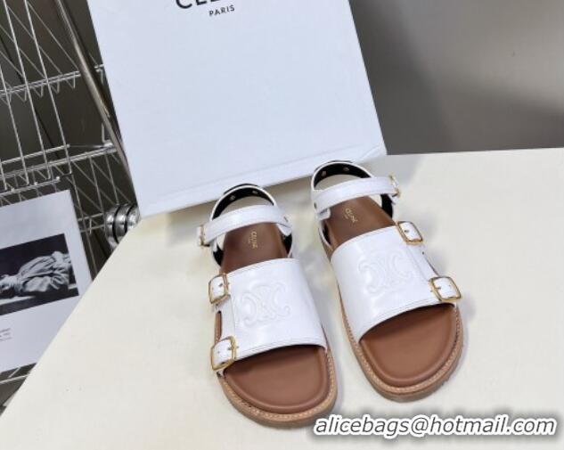 Good Quality Celine Mino Flat Sandals in Calfskin with Buckle White 1223111