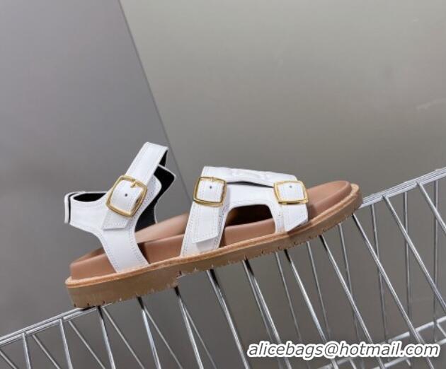 Good Quality Celine Mino Flat Sandals in Calfskin with Buckle White 1223111