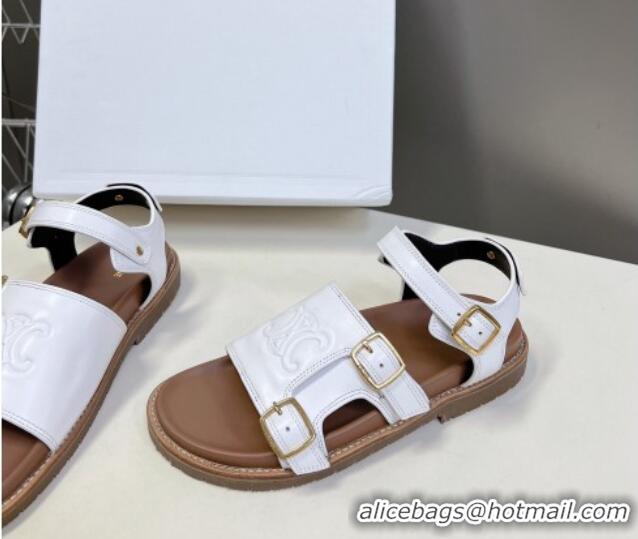 Good Quality Celine Mino Flat Sandals in Calfskin with Buckle White 1223111