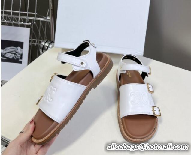 Good Quality Celine Mino Flat Sandals in Calfskin with Buckle White 1223111