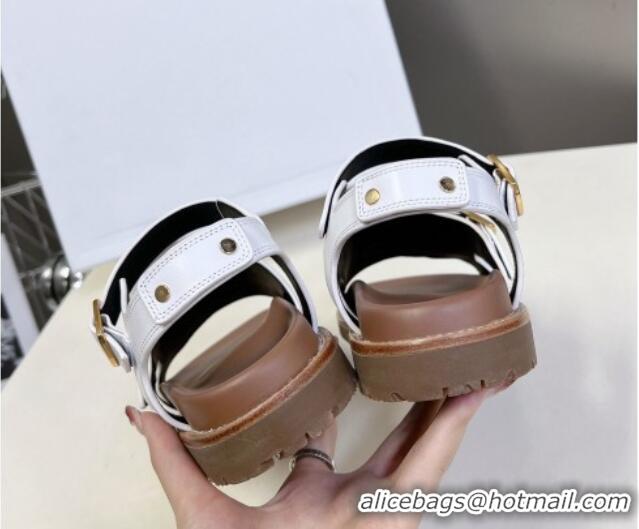 Good Quality Celine Mino Flat Sandals in Calfskin with Buckle White 1223111