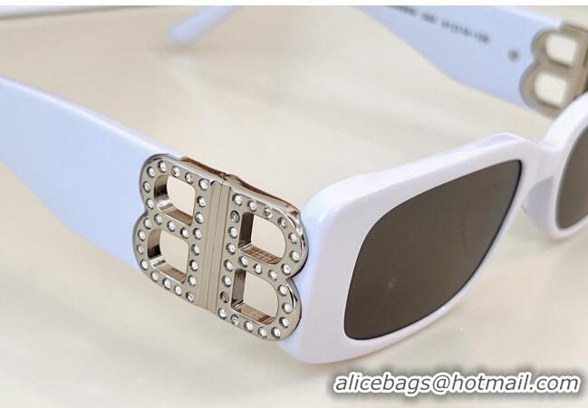 Well Crafted Balenciaga Sunglasses with Strass BB0096 White 2024