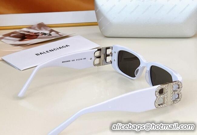 Well Crafted Balenciaga Sunglasses with Strass BB0096 White 2024