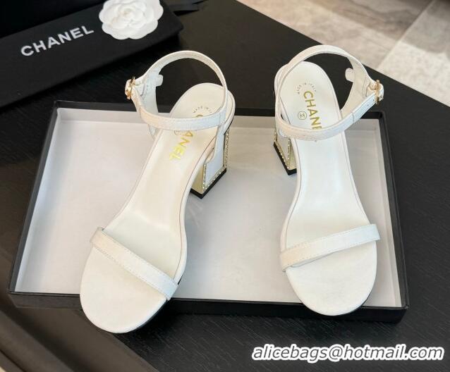 Buy New Cheap Chanel Fabric Sandals 7cm with Strass Heel G45235