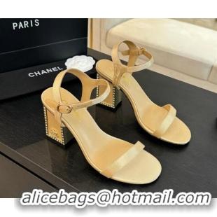 Grade Quality Chanel Fabric Sandals 7cm with Strass Heel Beige G45235 102003