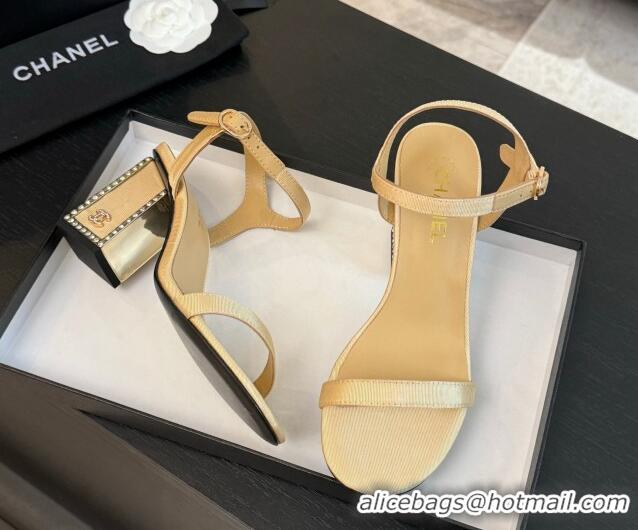 Grade Quality Chanel Fabric Sandals 7cm with Strass Heel Beige G45235 102003