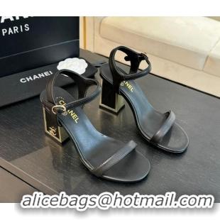 Good Looking Chanel Lambskin Heel Sandals 7cm Black G45235 0102004