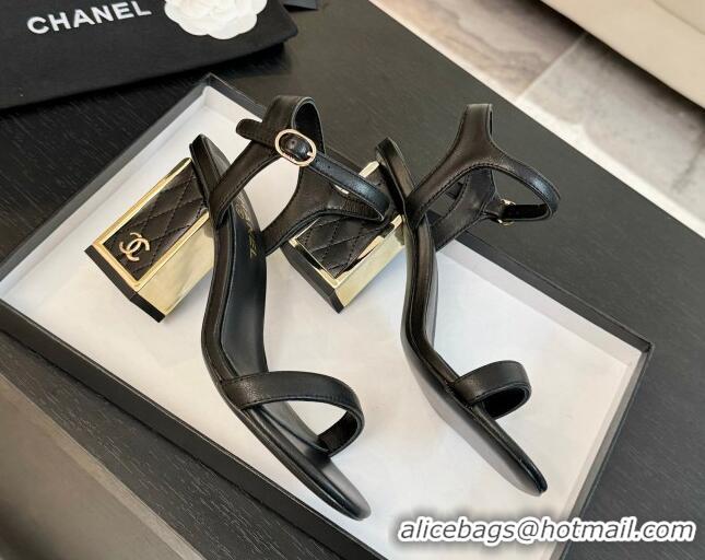 Good Looking Chanel Lambskin Heel Sandals 7cm Black G45235 0102004