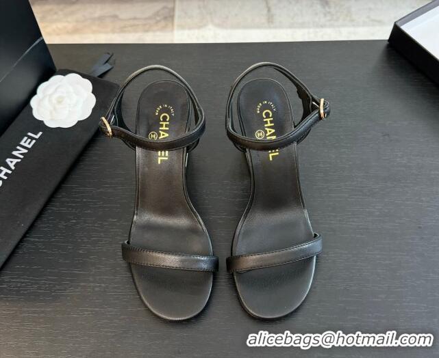 Good Looking Chanel Lambskin Heel Sandals 7cm Black G45235 0102004