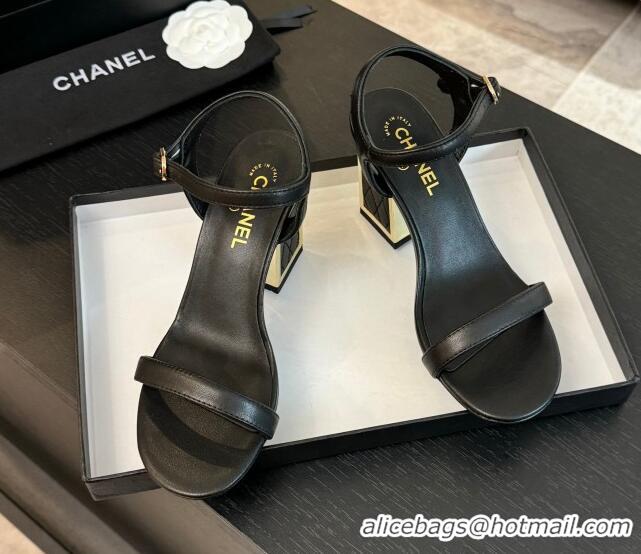 Good Looking Chanel Lambskin Heel Sandals 7cm Black G45235 0102004