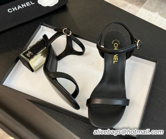 Good Looking Chanel Lambskin Heel Sandals 7cm Black G45235 0102004