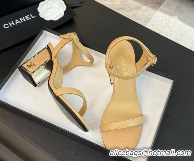 Good Quality Chanel Lambskin Heel Sandals 7cm Beige G45235 0102005